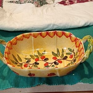 Colorful Ceramic Italian Dressing Serving Dish with Leaf and Berry Design